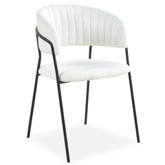Lot de 4 chaises Azia en métal noir et tissu bouclette crème