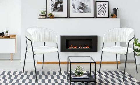 Lot de 4 chaises Azia en métal noir et tissu bouclette crème