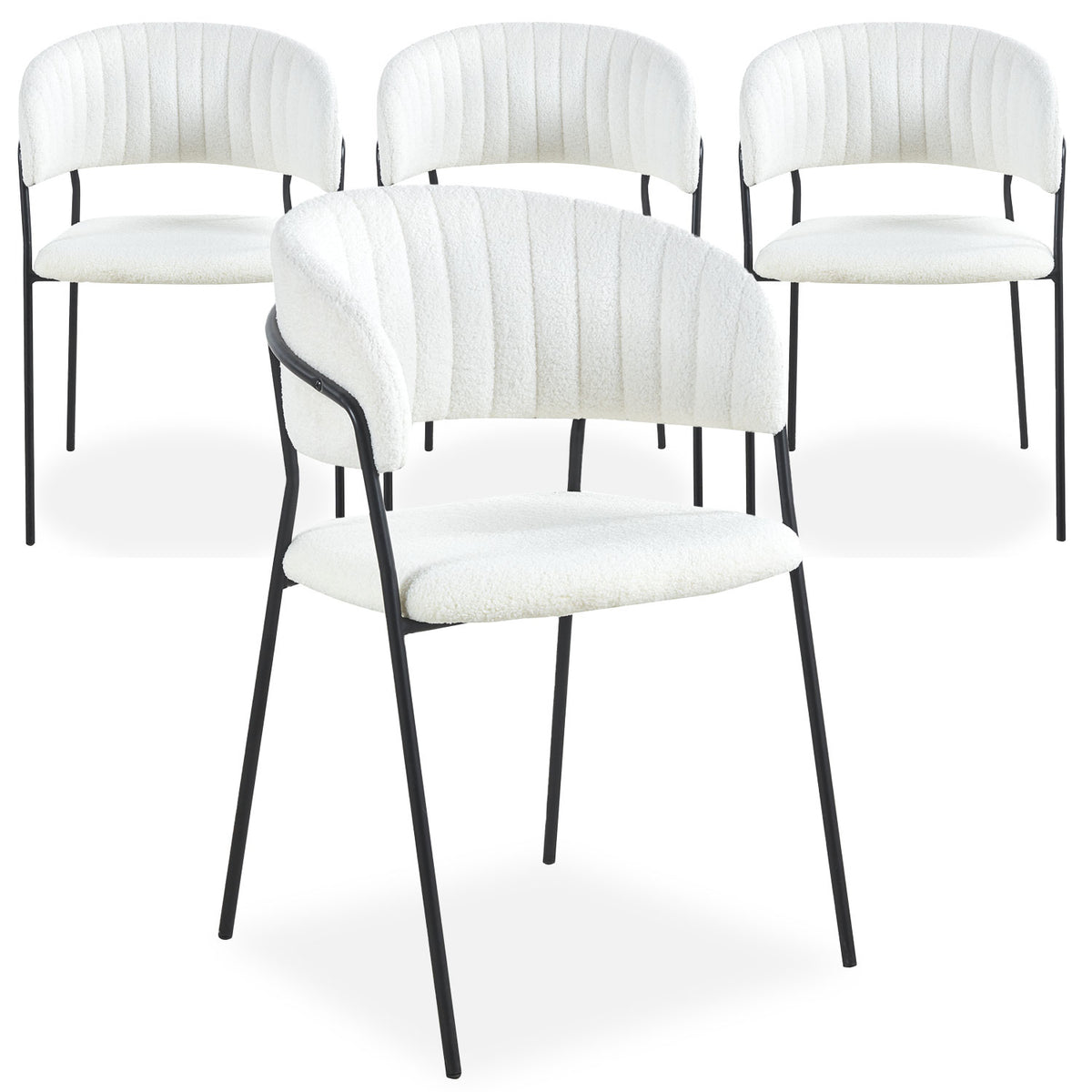 Lot de 4 chaises Azia en métal noir et tissu bouclette crème