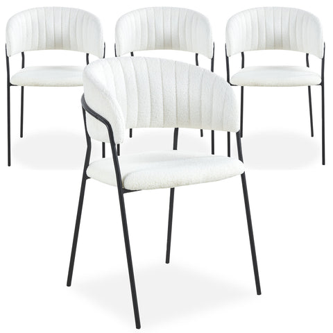 Lot de 4 chaises Azia en métal noir et tissu bouclette crème