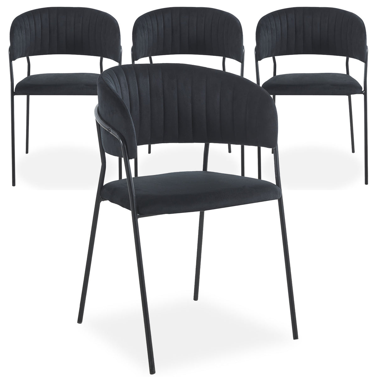 Lot de 4 chaises en velours noir Azia avec structure en métal noir