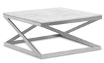 Table basse en marbre blanc avec pieds argentés