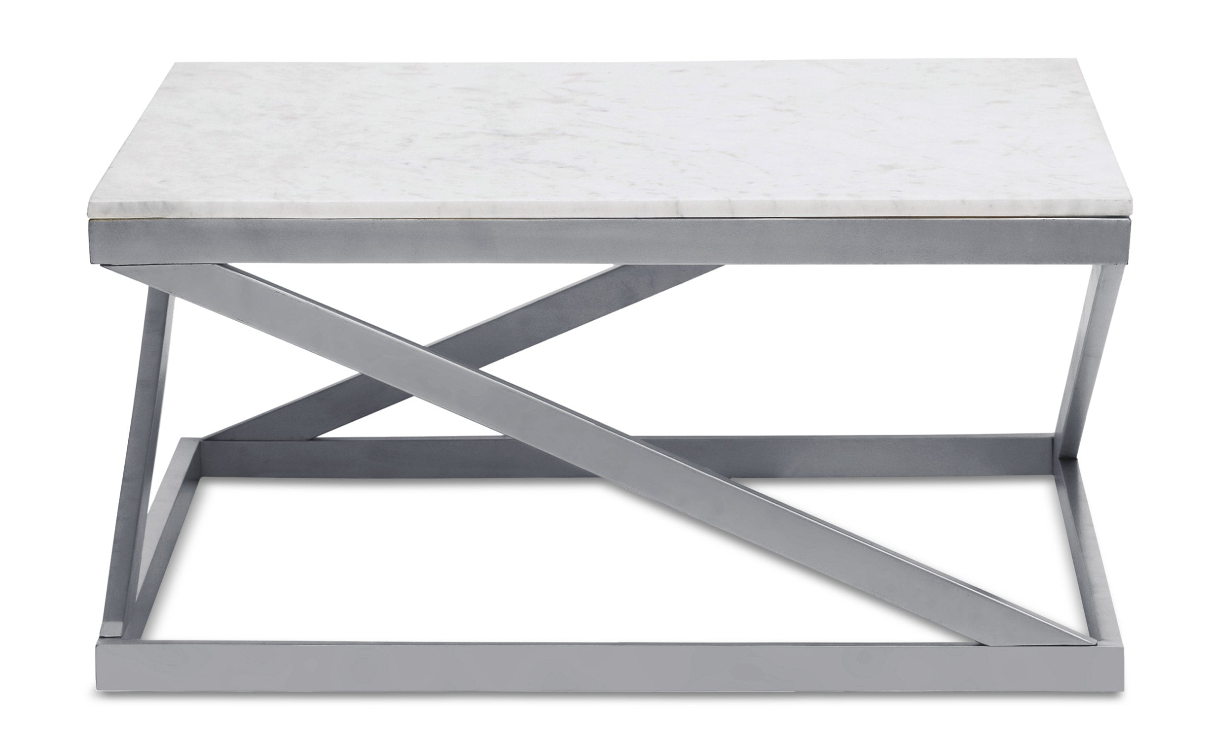 Table basse Paliano Marbre Blanc et pieds Argent