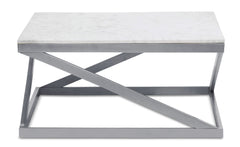Table basse Paliano Marbre Blanc et pieds Argent