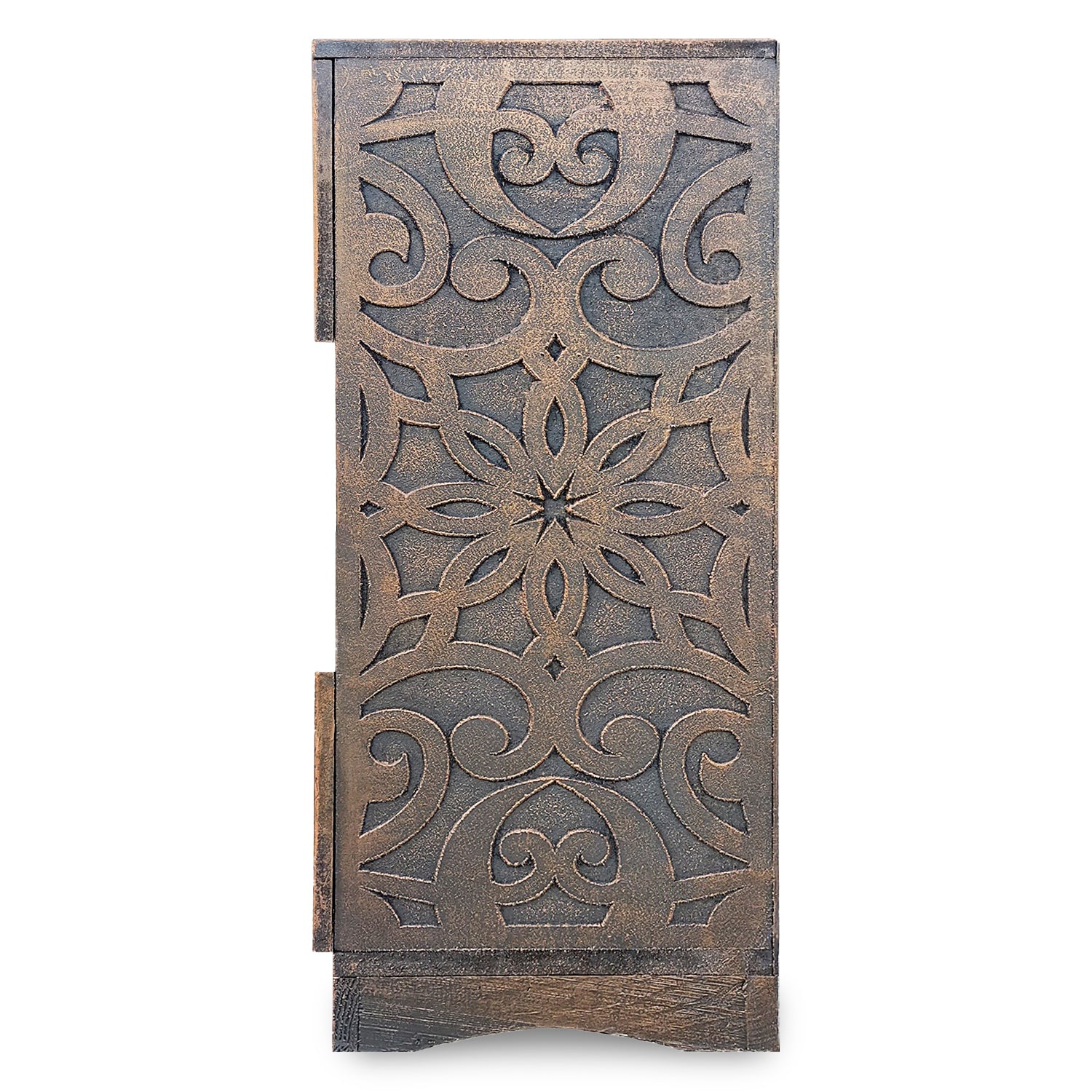 Table de chevet orientale bois sculpté 2 tiroirs Monboly Cuivre