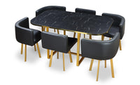 Table et chaises XL or avec plateau effet marbre noir et simili noir