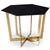 Table hexagonale 120 cm verre marbre noir pieds métal doré