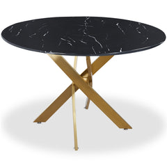 Table ronde Corix Verre effet Marbre Noir et pieds Or