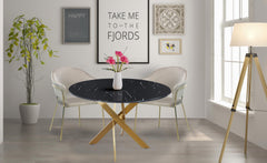 Table ronde Corix Verre effet Marbre Noir et pieds Or