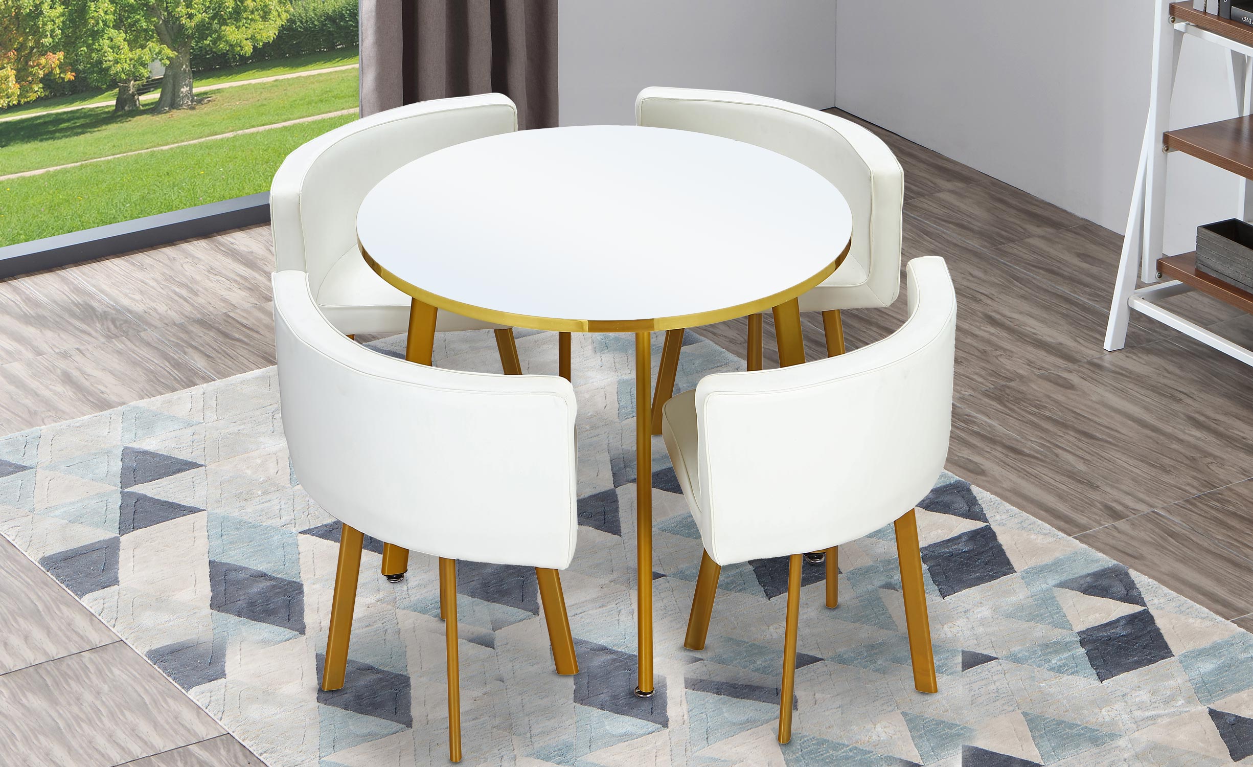 Table ronde et chaises Riga Blanc et Simili Blanc