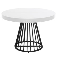 Table ronde extensible blanche avec rallonges et pieds noirs