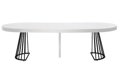 Table ronde extensible blanche avec rallonges et pieds noirs
