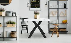 Table ronde extensible noire effet marbre