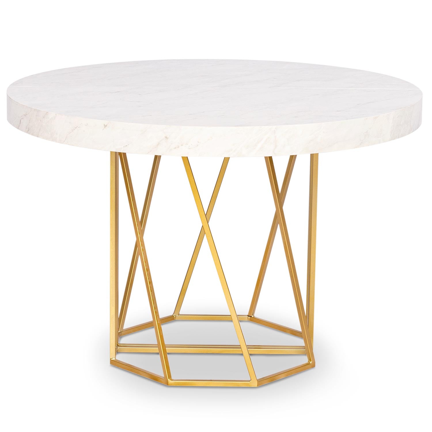 Table ronde extensible Yasmina Effet Marbre et pieds Or