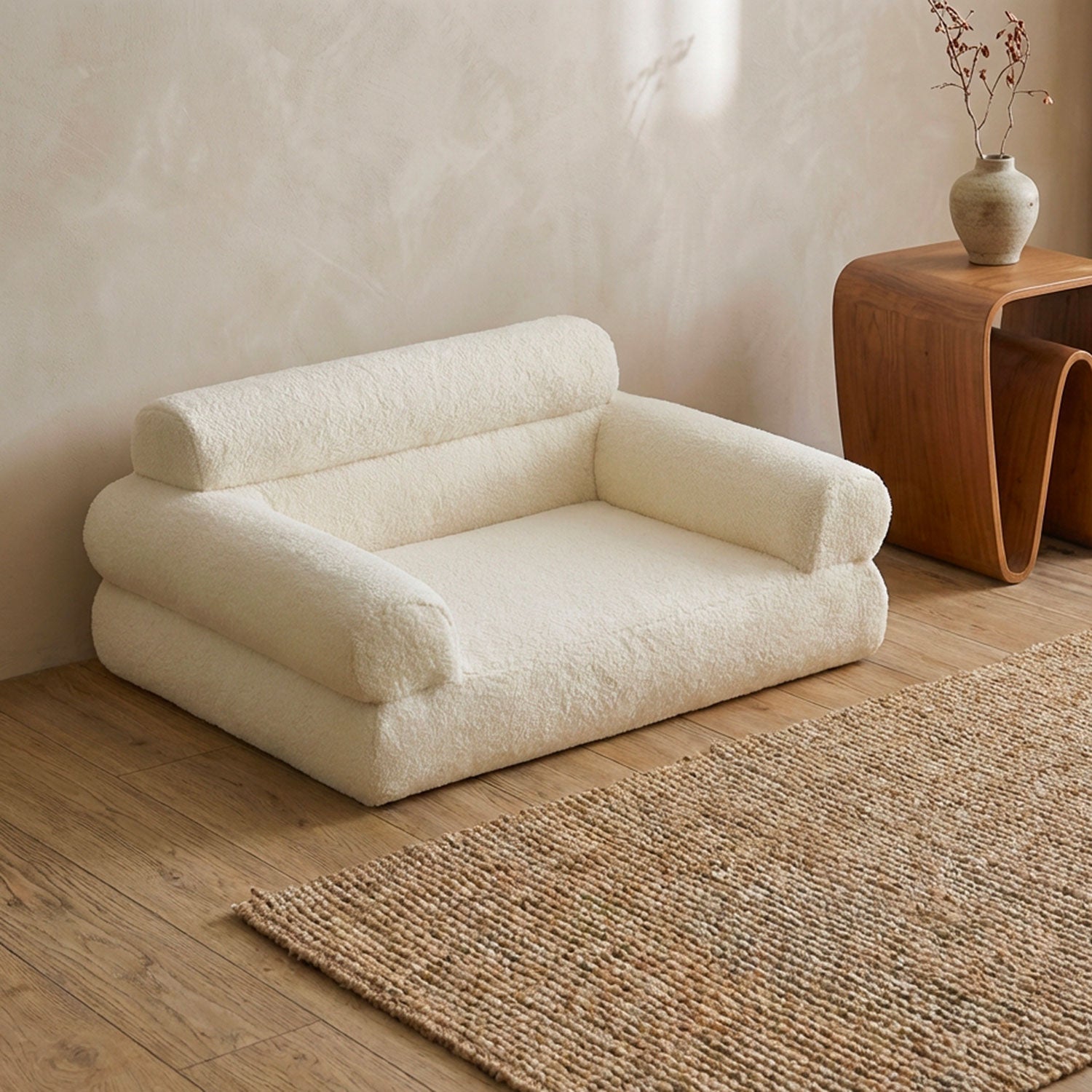 Canapé pour chien et chat Titou 50x80 Tissu Bouclette Crème