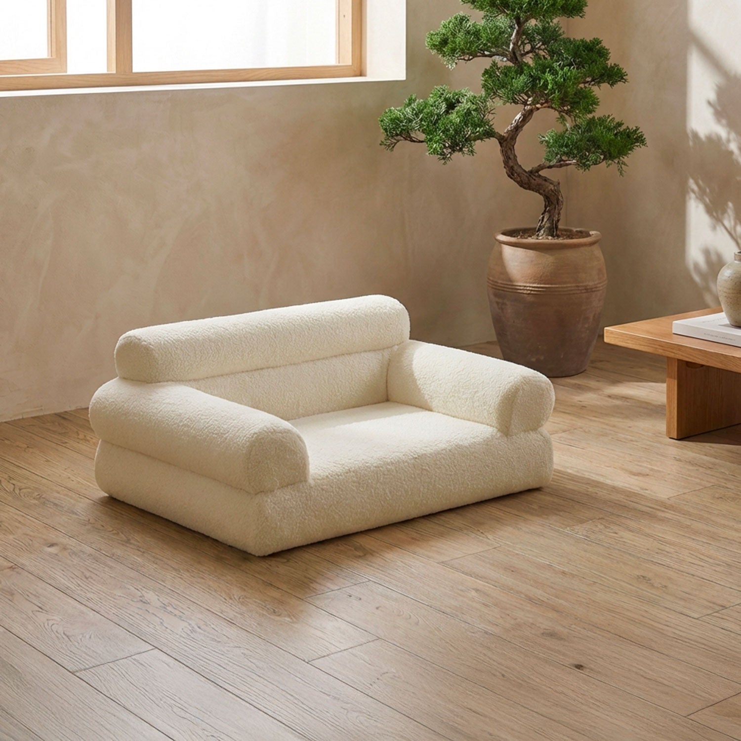 Canapé pour chien et chat Titou 50x80 Tissu Bouclette Crème