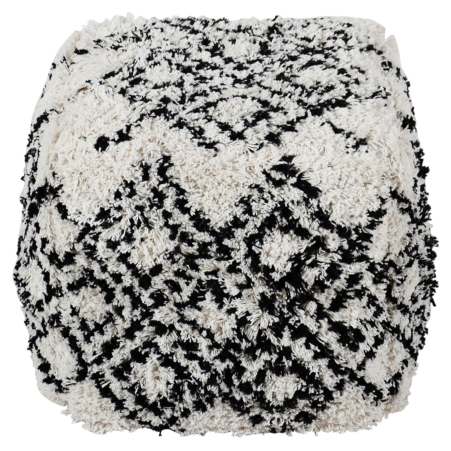 Pouf Tibet Tissu Blanc et Noir