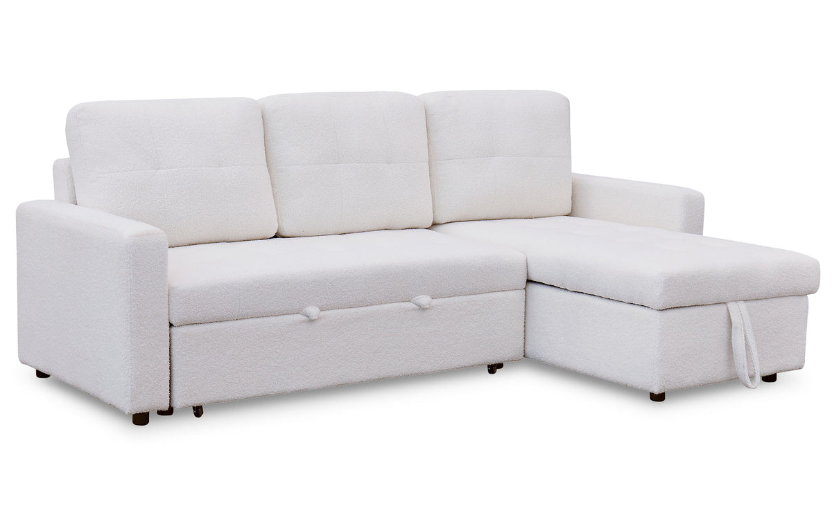 Canapé d'angle convertible Toledo Tissu Bouclette Crème