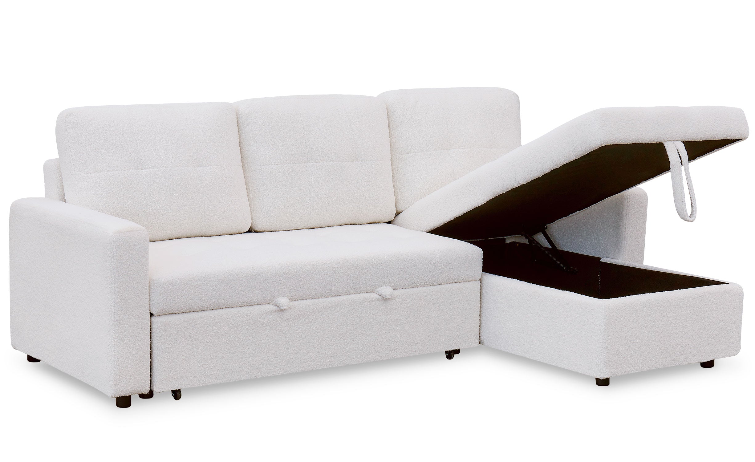 Canapé d'angle convertible Toledo Tissu Bouclette Crème