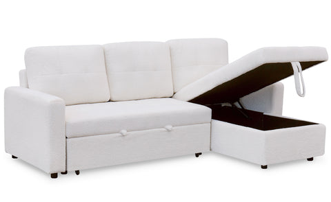 Canapé d'angle convertible Toledo Tissu Bouclette Crème