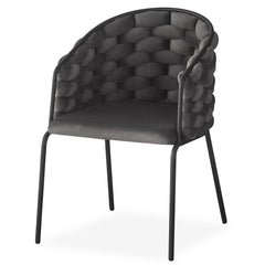Lot de 8 chaises design au dossier arrondi style maillage Tricotane Velours Gris et Métal Noir