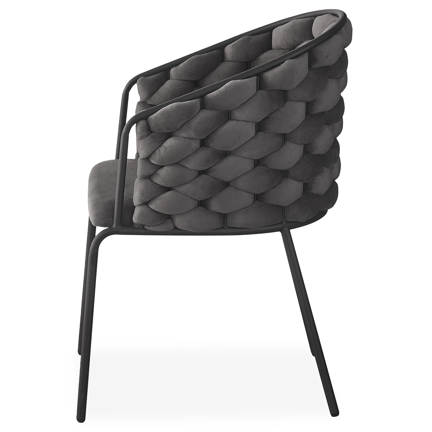 Lot de 4 chaises design au dossier arrondi style maillage Tricotane Velours Gris et Métal Noir