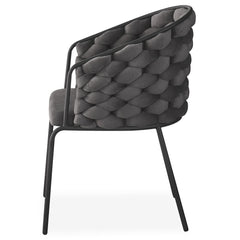 Lot de 4 chaises design au dossier arrondi style maillage Tricotane Velours Gris et Métal Noir