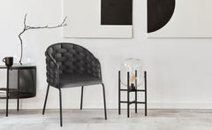 Lot de 8 chaises design au dossier arrondi style maillage Tricotane Velours Gris et Métal Noir