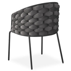 Lot de 4 chaises design au dossier arrondi style maillage Tricotane Velours Gris et Métal Noir