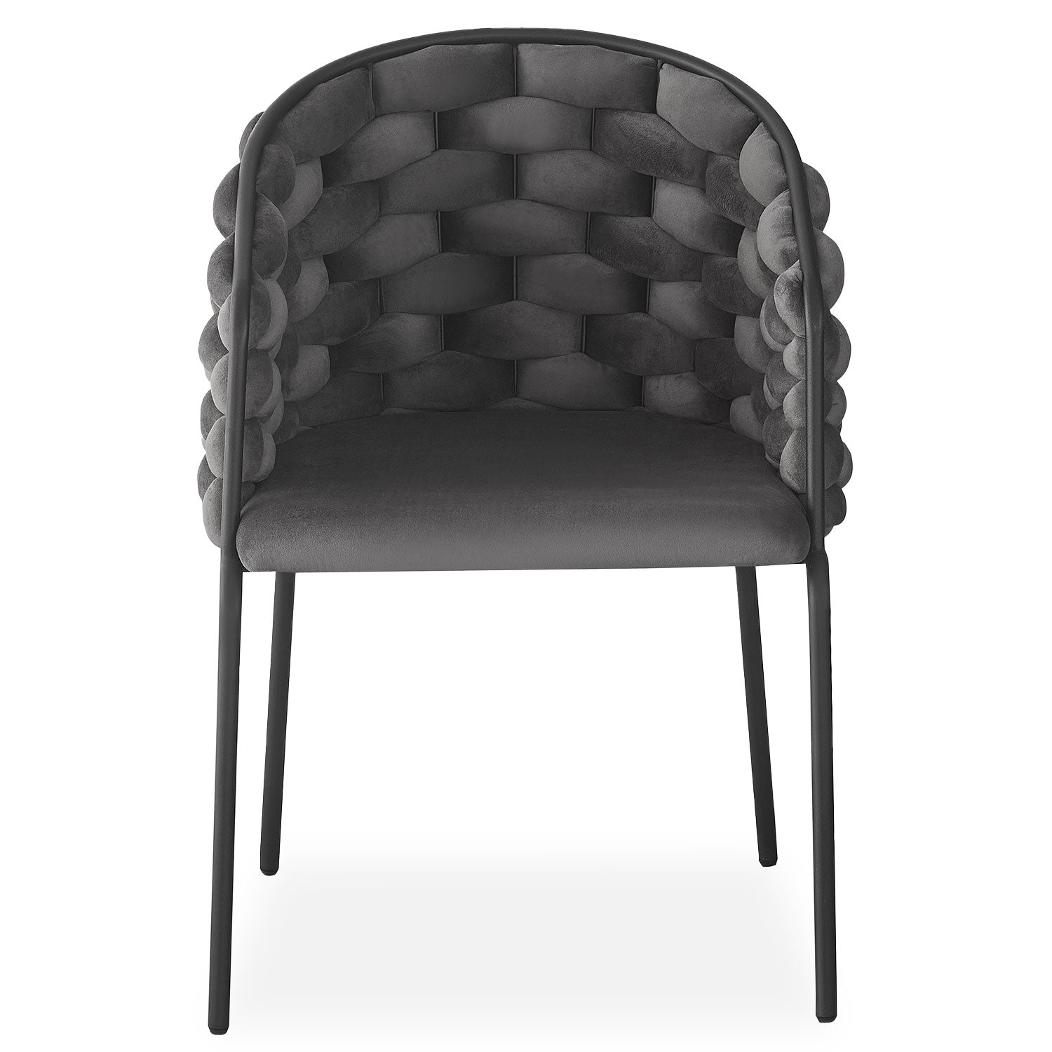 Lot de 2 chaises design au dossier arrondi style maillage Tricotane Velours Gris et Métal Noir