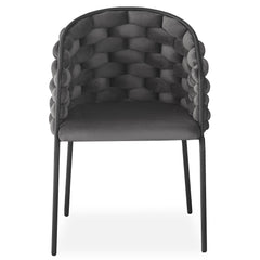 Lot de 2 chaises design au dossier arrondi style maillage Tricotane Velours Gris et Métal Noir