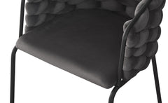 Lot de 4 chaises design au dossier arrondi style maillage Tricotane Velours Gris et Métal Noir