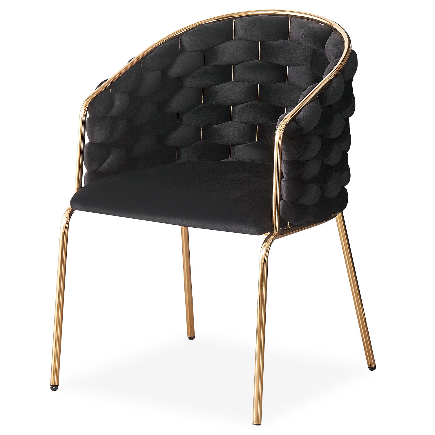 Lot de 2 chaises design au dossier arrondi style maillage Velours Noir et Métal Or