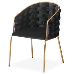 Lot de 2 chaises design au dossier arrondi style maillage Velours Noir et Métal Or