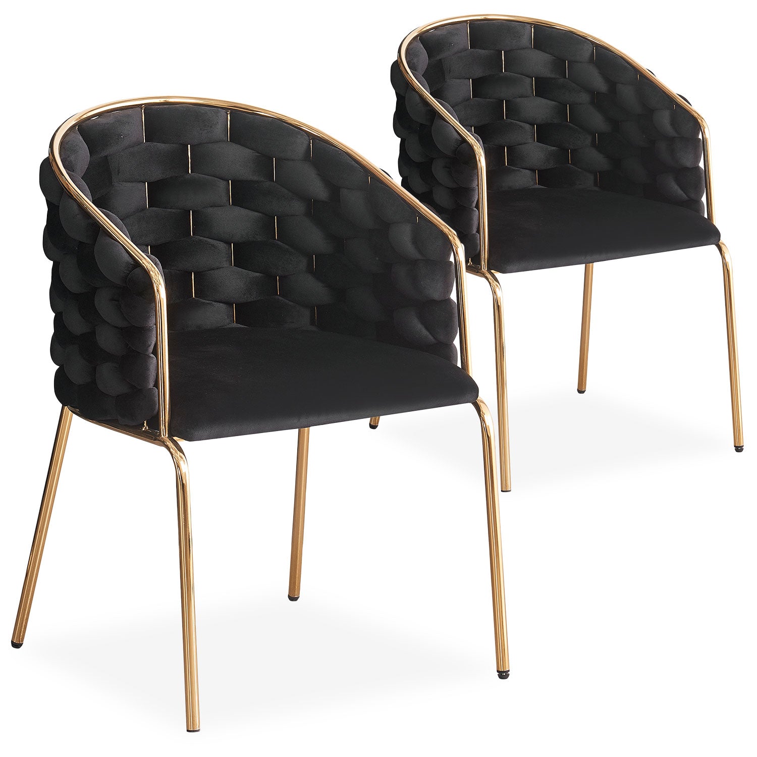 Lot de 2 chaises design au dossier arrondi style maillage Velours Noir et Métal Or