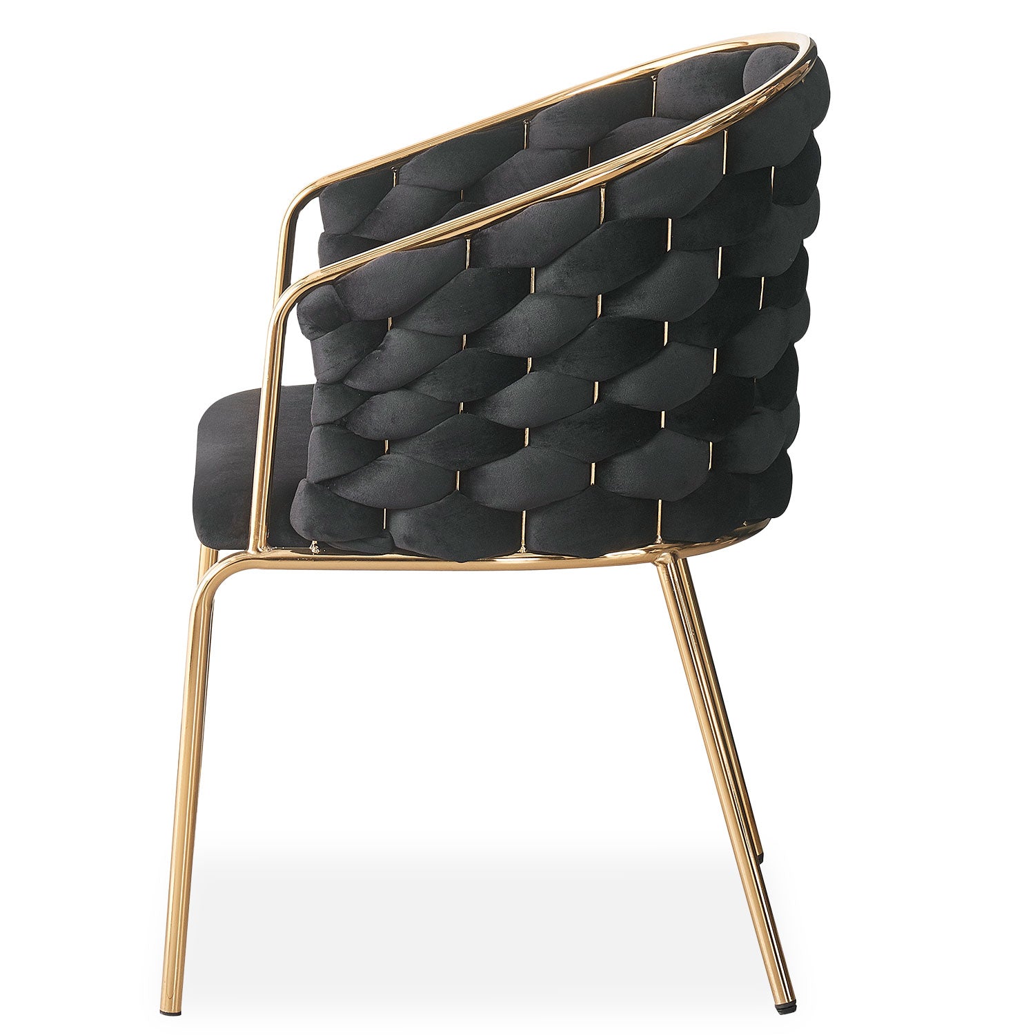 Lot de 2 chaises design au dossier arrondi style maillage Velours Noir et Métal Or