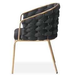 Lot de 2 chaises design au dossier arrondi style maillage Velours Noir et Métal Or