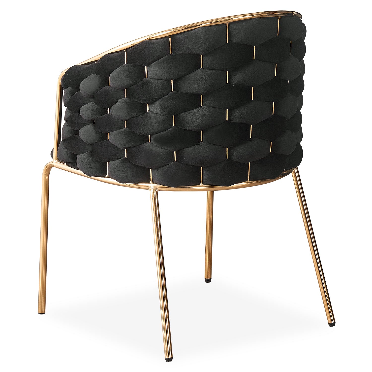 Lot de 2 chaises design au dossier arrondi style maillage Velours Noir et Métal Or