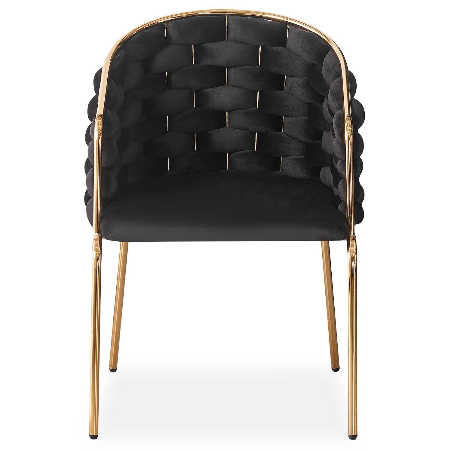 Lot de 2 chaises design au dossier arrondi style maillage Velours Noir et Métal Or