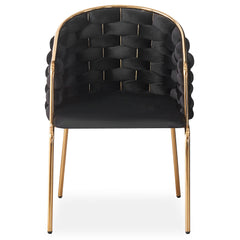 Lot de 2 chaises design au dossier arrondi style maillage Velours Noir et Métal Or