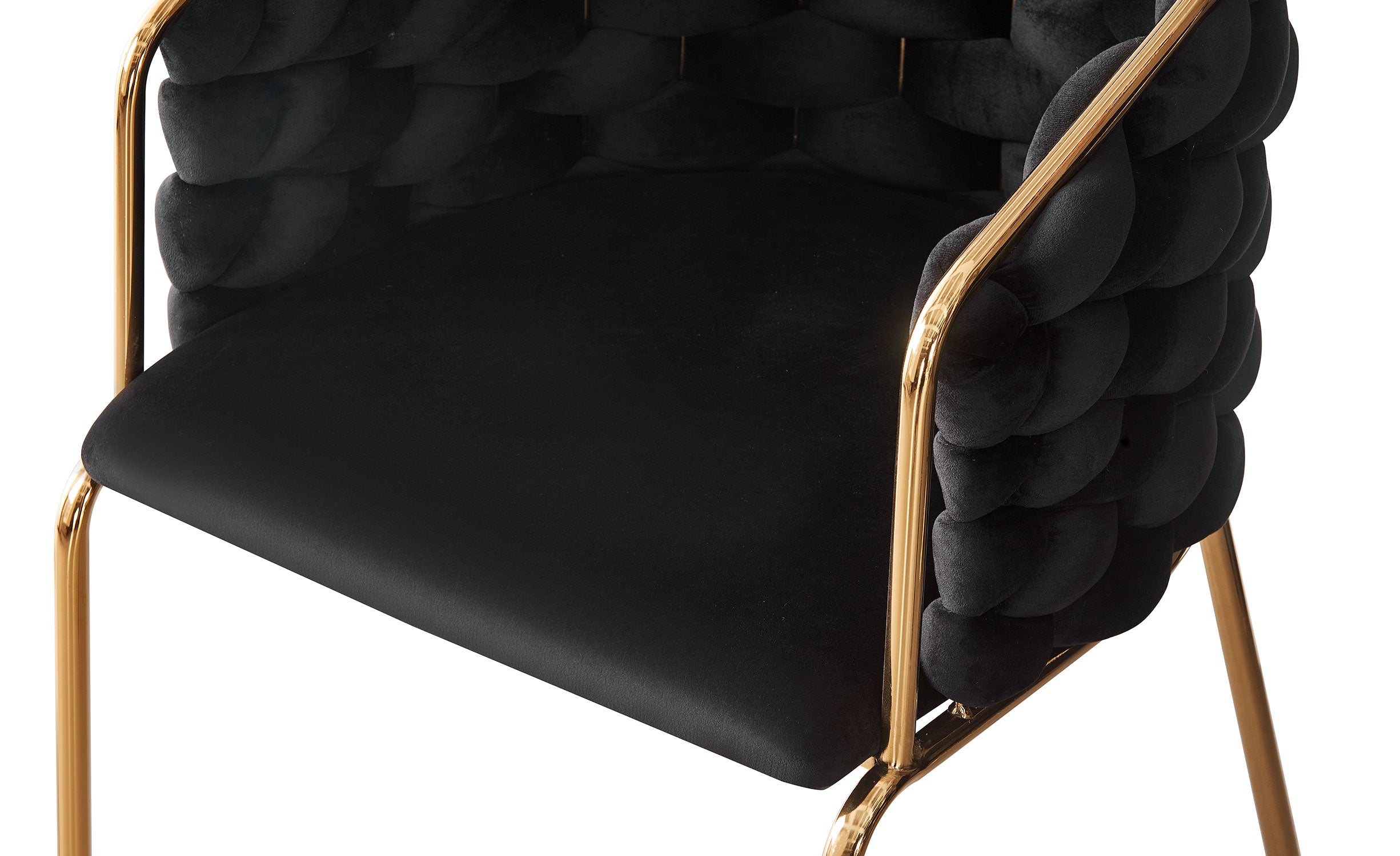 Lot de 2 chaises design au dossier arrondi style maillage Velours Noir et Métal Or