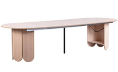 Table ronde extensible japandi 310cm Cavelna avec rallonges intégrées bois clair