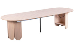Table ronde extensible japandi 310cm Cavelna avec rallonges intégrées bois clair