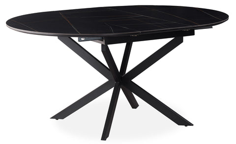 Table à rallonge Brigine 160cm avec pieds étoile et plateau en céramique noire