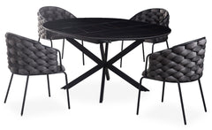 Table à rallonge Brigine 160cm avec pieds étoile et plateau en céramique noire