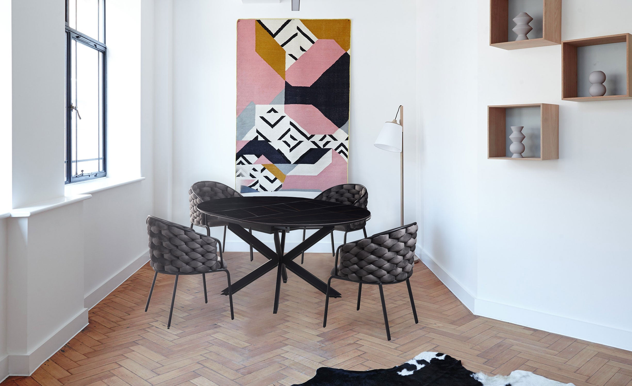 Table extensible Tyrese 160cm pieds en étoile et plateau Céramique Noir