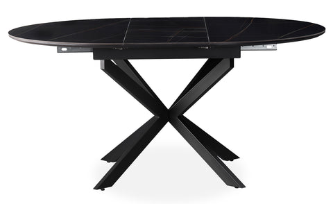 Table à rallonge Brigine 160cm avec pieds étoile et plateau en céramique noire
