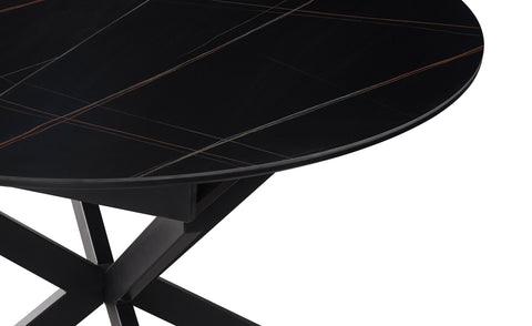 Table à rallonge Brigine 160cm avec pieds étoile et plateau en céramique noire