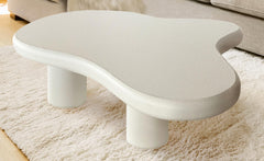 Table basse Capelma courbes organiques 69x100cm blanc texturé