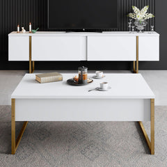 Meuble TV Biwa avec portes L180cm blanc et métal or
